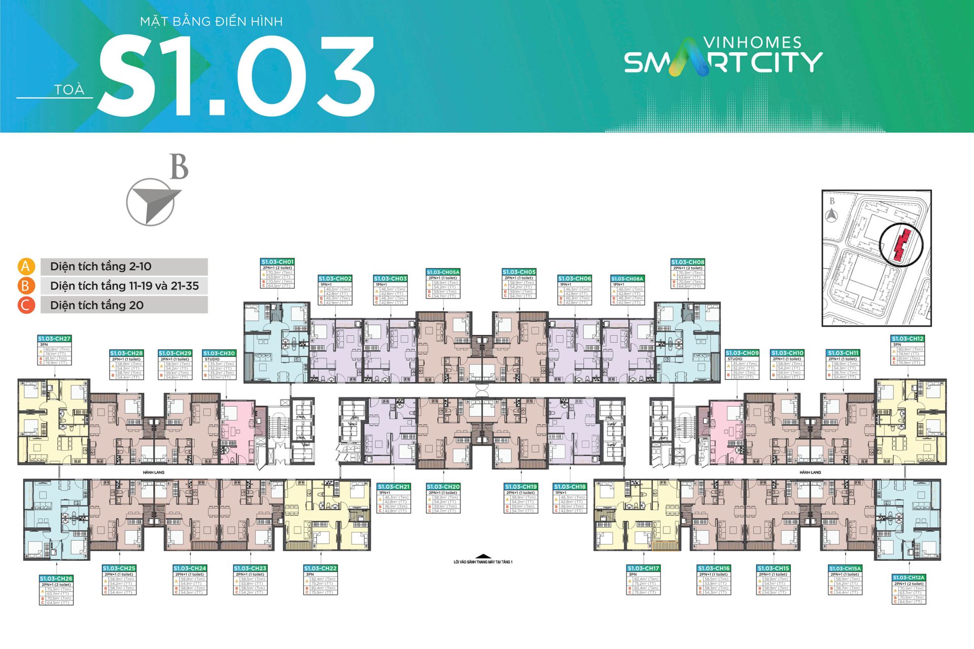 Mặt Bằng Tòa S1.03 Vinhomes Smart City