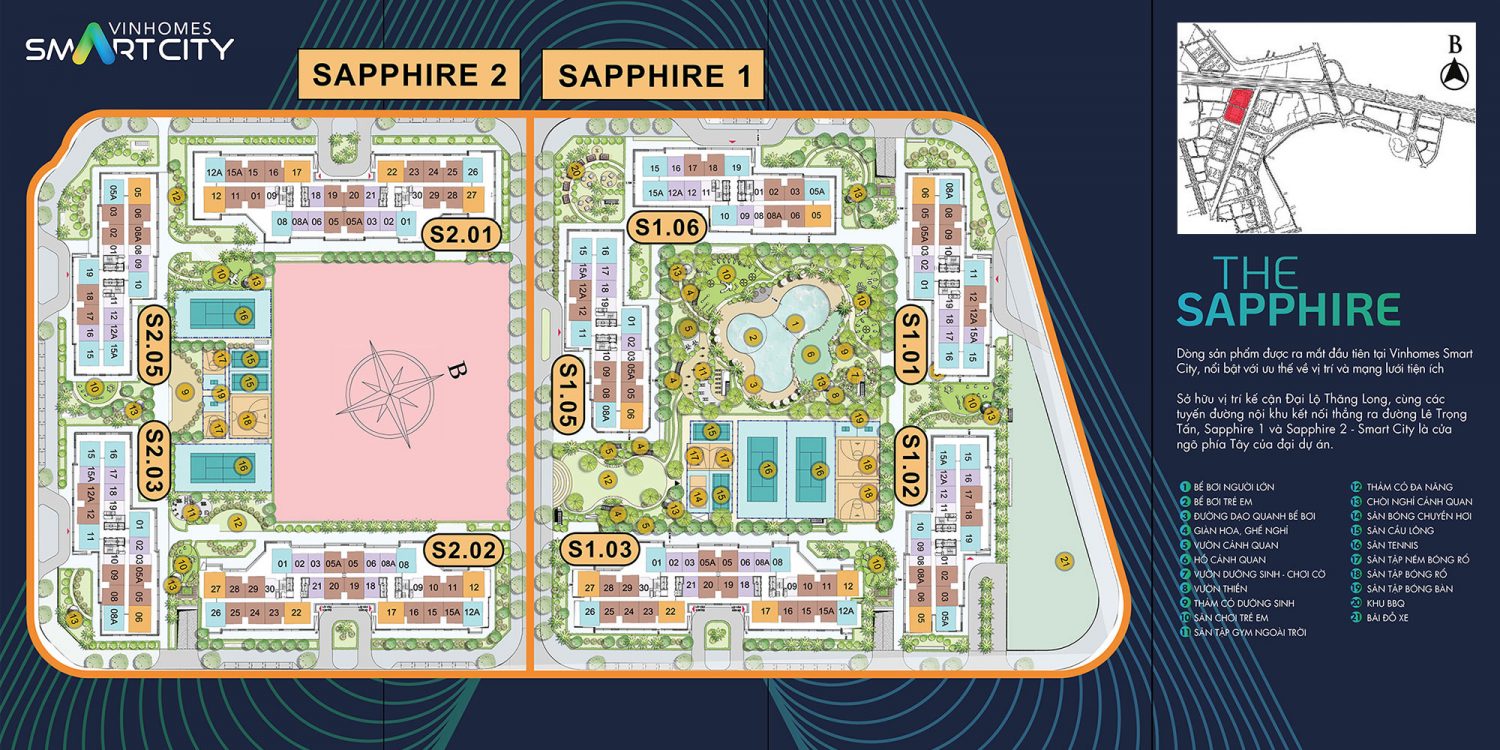 Mặt bằng phân khu The Sapphire 1 - the sapphire 2 - Vinhomes Smart City