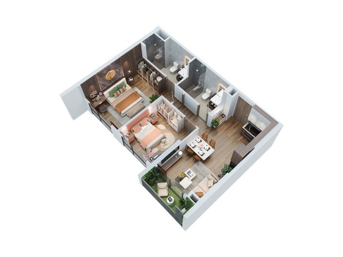 Thiết kế Căn hộ 2PN 63.2 m2